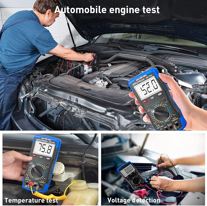 Digital Multimeter AP-770J Automotive Multimeter Engine Analyser Manual Ranging NCV Multi Tester Measure Voltage/Current/Resistance/Temp/RPM/Dwell Angle with Data Hold+Backlight+Auto Off+℃/℉