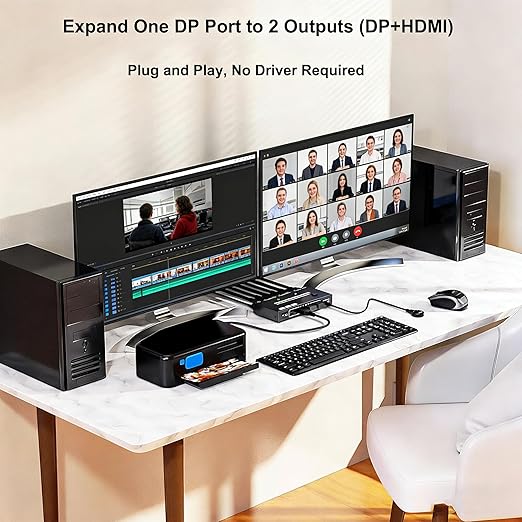 MST Displayport Splitter Dual Monitor KVM Switch 2 Monitors 2 Computers 1 DP in 2 Screens Out (DP&HDMI) Support Max Single 8K@30Hz/Dual 4K@100Hz USB 3.0 KVM Switches with Wired Remote Controller