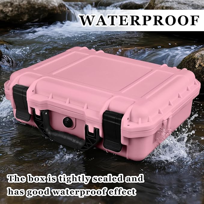 Relaxweex 1 Pcs Waterproof Hard Case with DIY Customizable Foam Insert Portable Protective Case with Knife for Camera Drones Equipments Tools Test Instruments(Pink,11.3 x 8.7 x 4.2 Inch)
