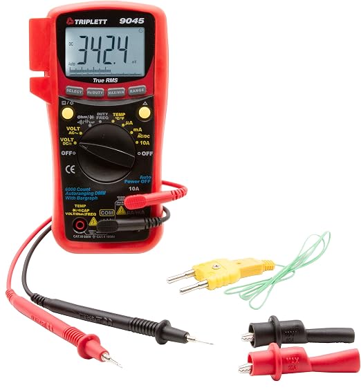 Triplett 9045 True RMS 6000 Count Digital Multimeter - AC/DC Voltage, AC/DC Current, Resistance, Continuity, Diode Test, and Capacitance