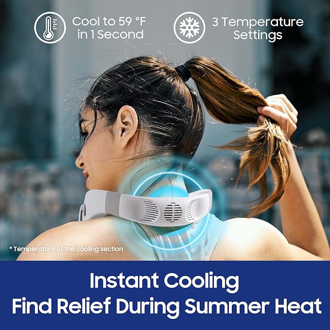HomePlus Cooling Neck Fan, 2-in-1 Neck Air Conditioner Portable Rechargeable, Wearable Personal Fan, 4400mAh Large Battery, Ergonomic Design (Navy Blue)