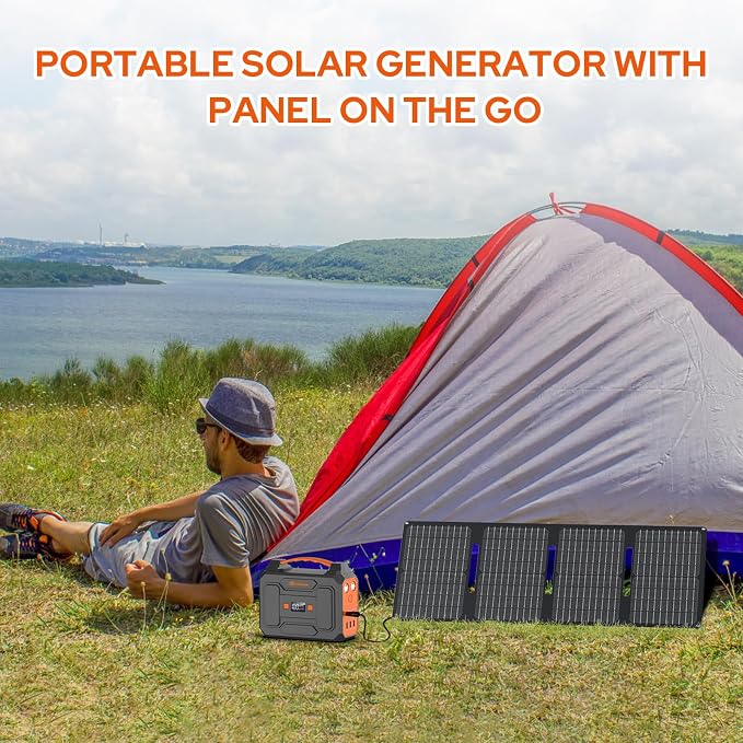 Portable Power Station with Foldable 40W Solar Panel, 100W Solar Powered Generator with Panels, AC Outlet Camping Solar Power Bank 146Wh DC Battery Pack for Smart Device RV Outdoor Power Outage