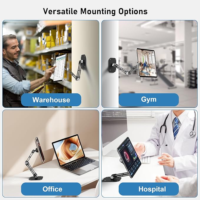 Magnetic iPad Wall Mount, NINEFATICS Aluminum Dual-Arm Tablet Wall Mount Holder, 360° Multi-Angle Adjustable, Foldable Wall iPad Mount for 4.7-15.6" iPad Pro/Air/Mini, Phones & Tablets, Strong Magnets