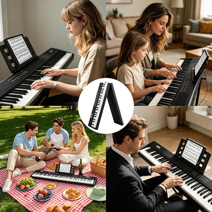 Foldable Piano Keyboard 88 Keys, Full Size Portable Digital Piano with Semi Weighted Keys, Electric Piano Keyboard with Sustain Pedal, Carry Bag and Headphones for Beginners Adults