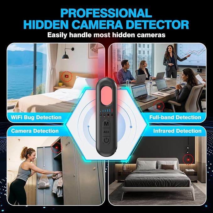 AI Hidden Camera Detector 2026 Upgraded, Anti-Spy Bug Detector, GPS Tracker & Listening Device Detector, RF Signal Scanner for Hotel, Airbnb, Office, Home, Car, Bathroom, Travel Security