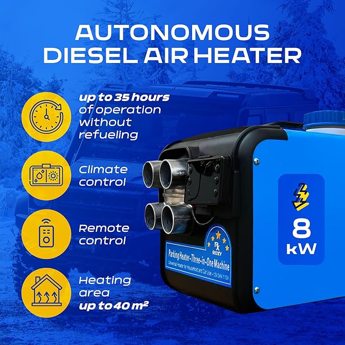 8000W All-in-One Diesel Air Heater 110V/12V/24V Portable Quiet Parking Heater with 5L Tank | Compact Forced-Air Heating for Car RV Truck Camper Tent Garage | LCD Control | Blue