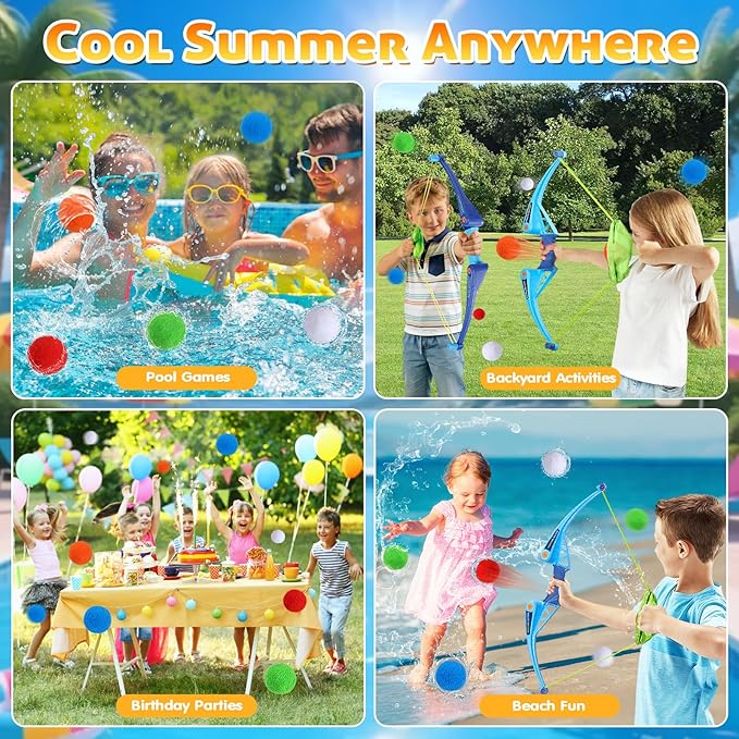 25Pcs Reusable Water Balloons with 2pcs Bow and Arrow for Kids, Pool Beach Water Fight Equipment for Boys and Girls, Outdoor Summer Toys for Kids Ages 3-12