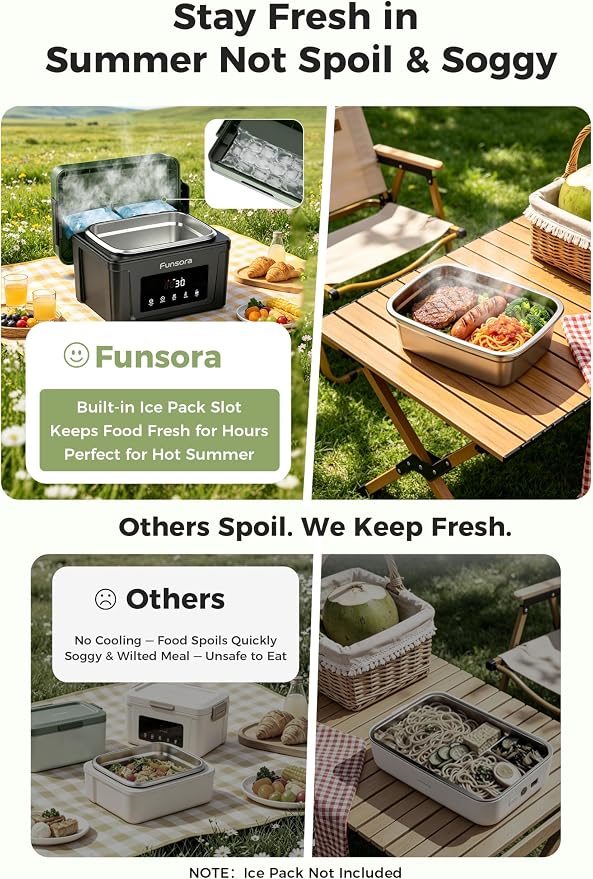 Cordless Heated Lunch Box 1.5L Electric Lunch Box 24000mAh Battery 60W Fast Heating 5-Sided Heating Smart Timer Self Heating Food Warmer Portable for Work Travel Truck Outdoor