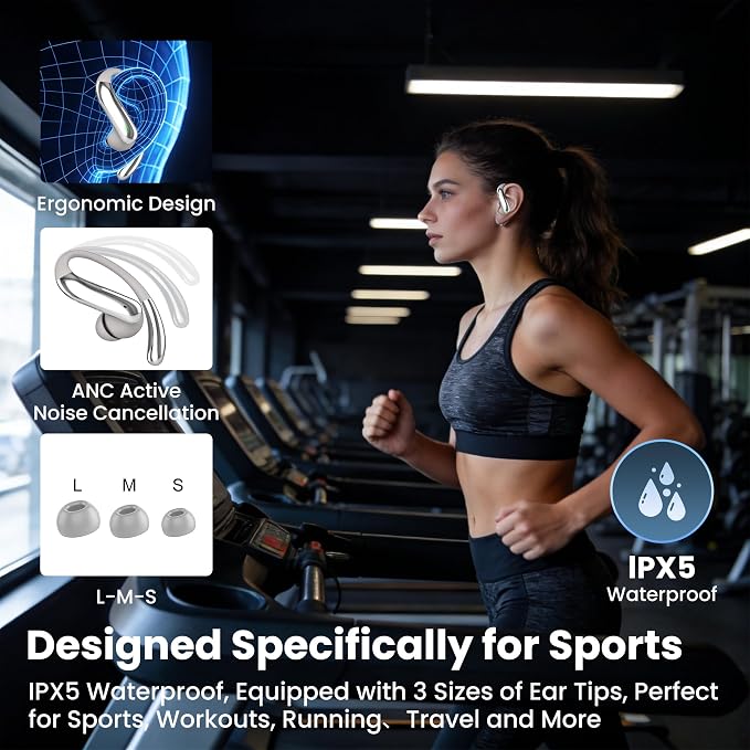 Bluetooth Headphones Wireless Earbuds Bluetooth 6.0 Headphone, Sport Bluetooth Earbuds Stereo Deep Bass Over Ear Bud with Earhooks,50Hrs Playtime, IP5 Waterproof Earphone for Gym/Running/Workout Beige