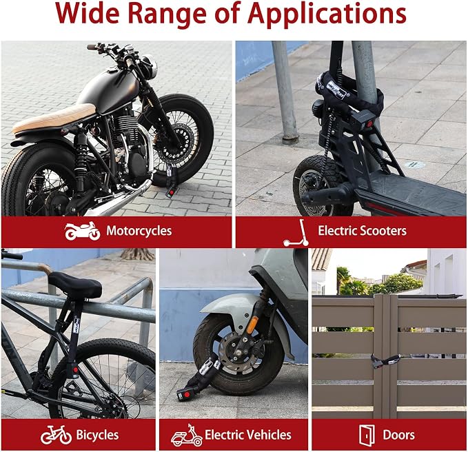 BANGTING 4FT Smart Alarm Bike Lock - 110dB Remote-Controlled Siren & 8mm Anti-Theft Chain with Key for Bicycle, E-Bike, Scooter, Motorcycle (Black)