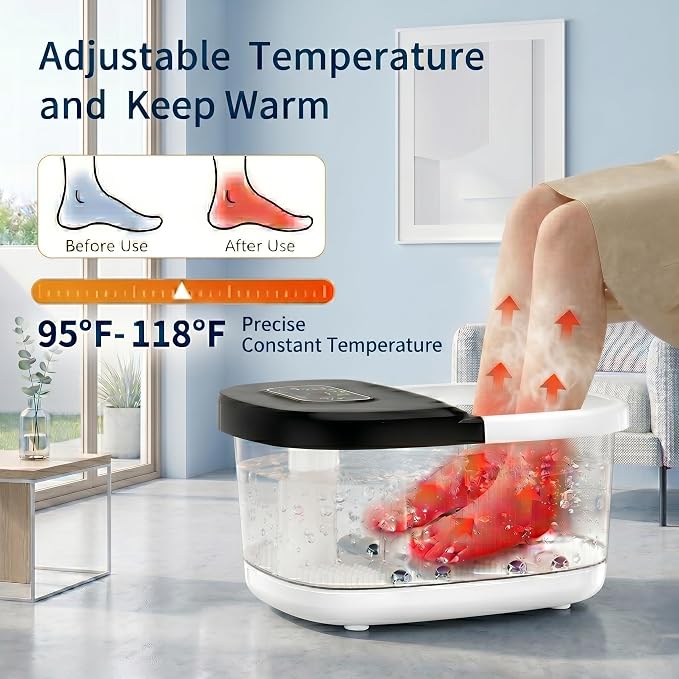 RIGHTMELL Foot Spa with Ozone & Blue Light, Bubble Massage & 8 Rollers, Adjustable Constant Temperature (95℉-118℉), Large Capacity Foot Massager with Epsom Salt for Home & Office Relaxation