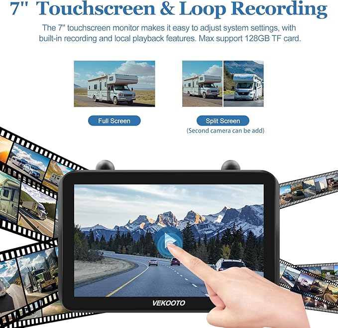 VEKOOTO VK7 Magnetic Solar Wireless Backup Camera, 7'' IPS Touchscreen Monitor HD1080P No Wiring 15,000mAh Rechargeable Camera System for Hitching Gooseneck Horse Trailer RV Camper Car Truck