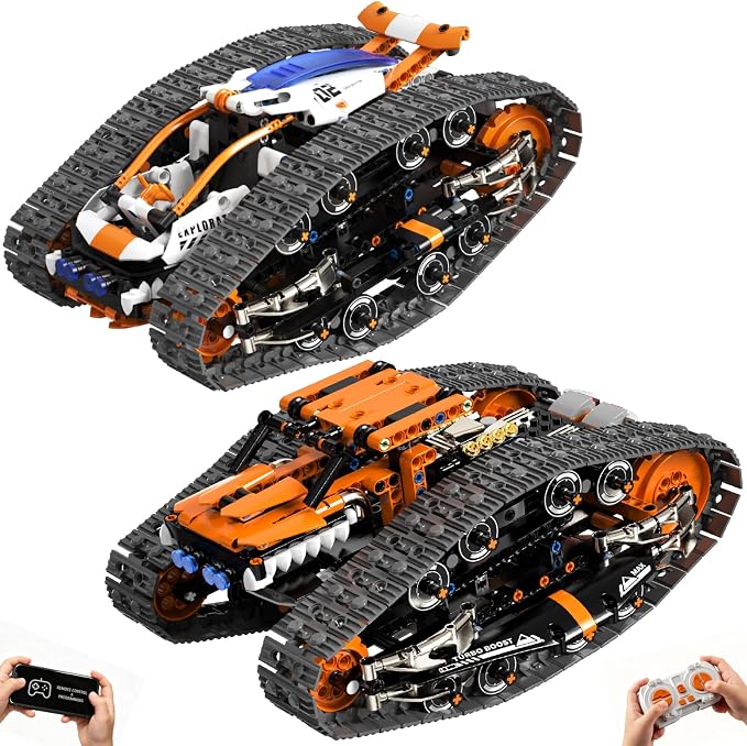 HPROMOT 2 in 1 STEM Crawler Robot Building Kit, App & 2.4G Remote Control Transformable Tracked Vehicle Coding Technic Blocks, Educational Engineering Science Gift for Boys Girls Ages 8-14
