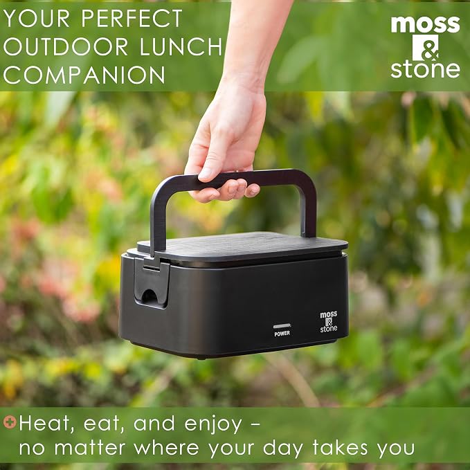 Moss & Stone Black Electric Lunch Box Food Heater for Adults, 80W Portable Warmer for Work with 0.9L 304 Stainless Steel Container, 120V Green Heated Lunch Box Suitable for Dorms/Work/Gift