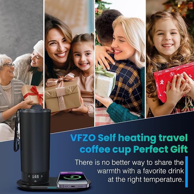 Temperature Control Heated Travel Mug Smart Self Heating Coffee Mug 20 Oz App Controlled LED Display coffee serving sets mug kept at a constant temperature for 4-10 hours (Black, 20 oz)