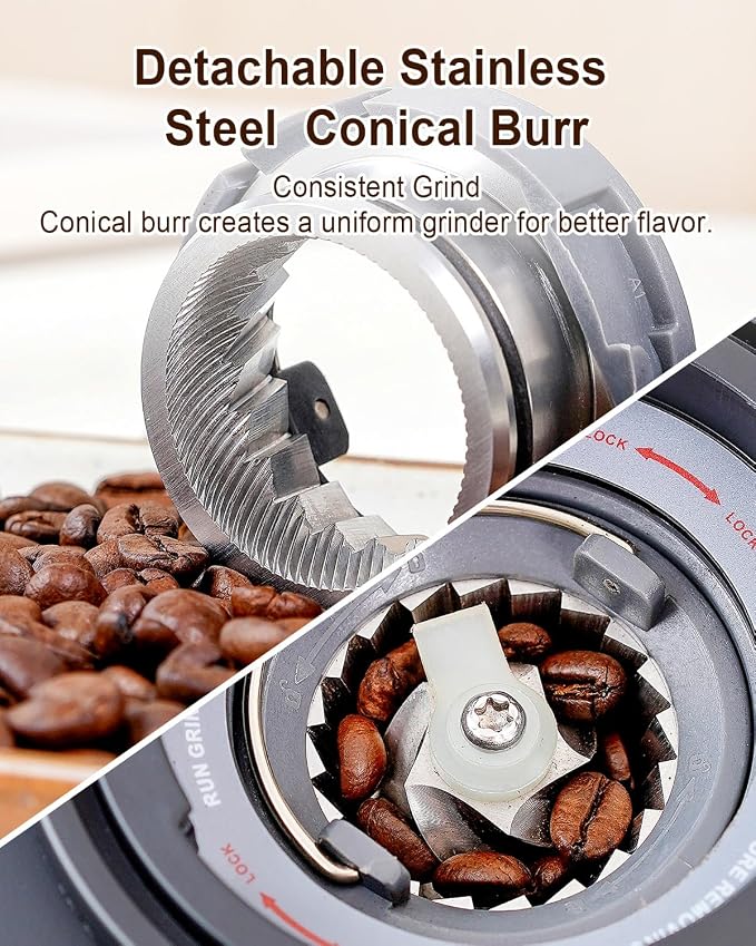 MOKKOM Electric Conical Burr Coffee Grinder with Removable Coffee Scale, Anti-static Coffee Bean Grinder, 31 Grind Settings and Precision Timer for Espresso Pour Over, French Press Stainless Steel