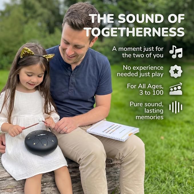 Balmy Drum Steel Tongue Drum 6 inch 8 Notes 440Hz, Handpan Drum with Music Book, Mallets, Carry Bag, Finger Picks, Rain Drum for Outdoor, Meditation Yoga Calming Instruments for Adults Kids (Black)