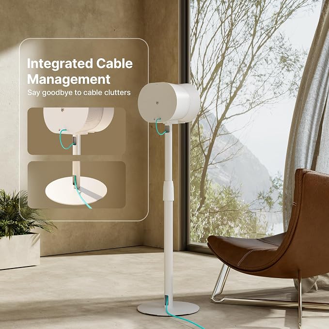 PEGZONE Speaker Stands Pair Compatible with Sonos Era 100 and Era 300, Height-Adjustable from 26.9"-42", Cable Management, 11lbs Capacity, White, 2 Pack(1 Pair)