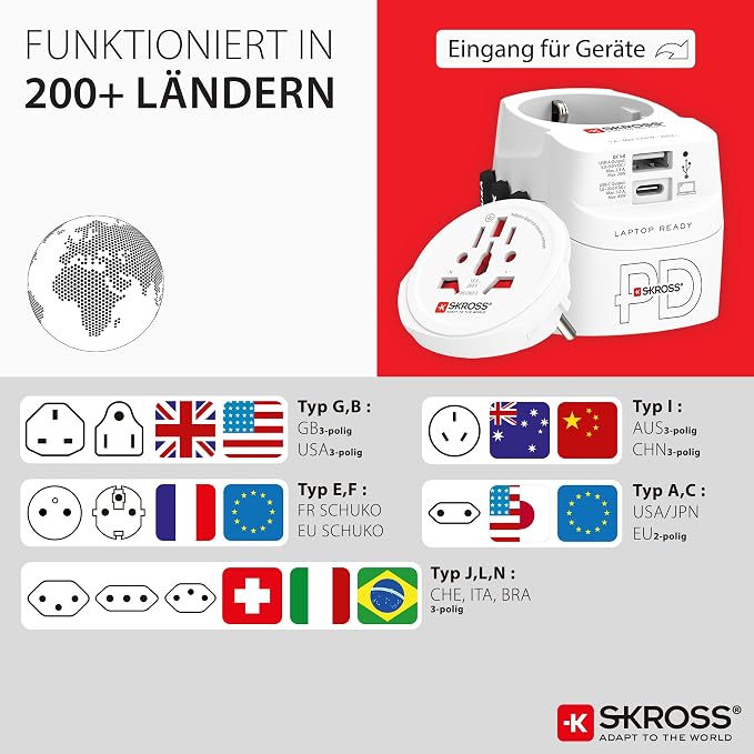 Skross 1.302474 Travel Adapter Pro Light USB AC45PD World
