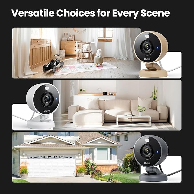 Kiwibit 2K Security Camera Indoor/Outdoor, Pet Camera, Baby Monitor, Magnetic Mount, AI Detection, Color Night Vision, SD & Cloud Storage, Compatible with Alexa, 10FT Extra-Long Cable