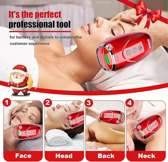 WMARK Barber Massager/Cordless HandheldMassager, Charge Neck/Legs/Hand/FaceMassager, 2 Massage Nodes 2600AMH,Red