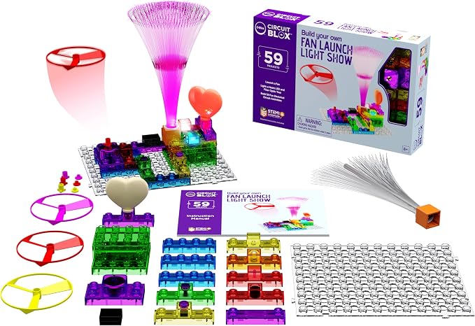 E-Blox Building Blocks STEM Circuit Kit, 59 Projects, Build Your Own Fan Launch Light Show, Science Projects, Birthday Gift, Boys, Girls, 8+