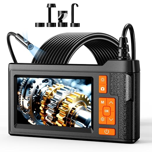 Dual Lens Borescope with 32GB Card, 4.3" Endoscope Camera with Light Support Free 1920*1080P Photo/Video, 16.4FT Semi-Rigid Inspection Snake Camera with IP67 Waterproof for Automotive, Engine & HVAC