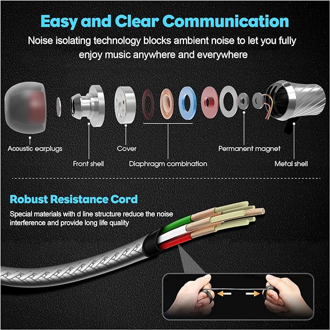 MINDBEAST Wired Earbuds with Microphone Super Bass Sound, Noise Isolation, Lightweight Cable Headphones for Running, Office, Travel, Gaming, Durable and Tangle-Free Ear Buds Earphones with 3.5mm Jack