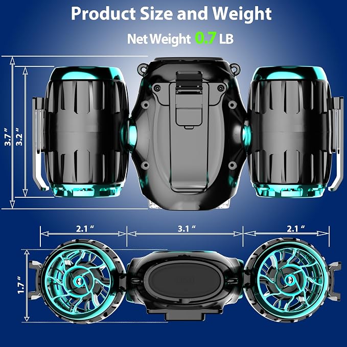 Portable Waist Fan, Shirt Fan with Light, 2025 Upgrade Cool Clip Rechargeable,8000mAh Power Bank,4 Speeds 12000RPM Strong Airflow for Camping Travel Fishing Hiking Cycling (Green Black)
