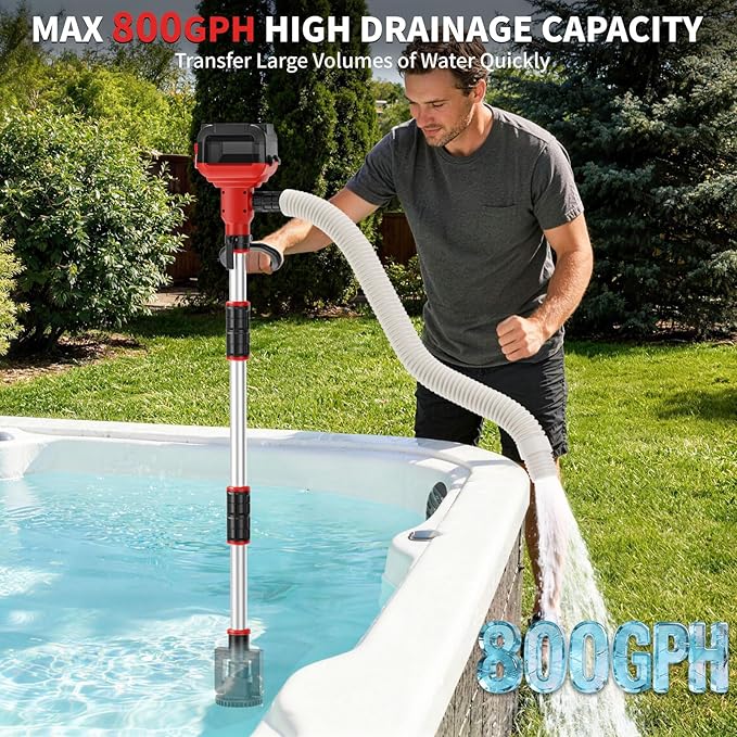 Stick Water Transfer Pump Compatible For Milwaukee 18V Battery(NO Battery), 800GPH Cordless Portable Water Transfer Pump With Detachable Rod, 37" Hose For Garden Fountain Boat Livestock Tank