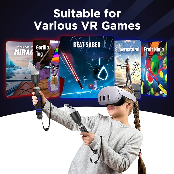 YOGES Gorilla Tag Long Arms Compatible with Meta Quest 3S/ Quest 3/ Oculus Quest 2/ Quest Pro/Rift S Controller, Beat Saber Handle Attachments VR Sticks Dual Extensions Grips for Playing VR Games