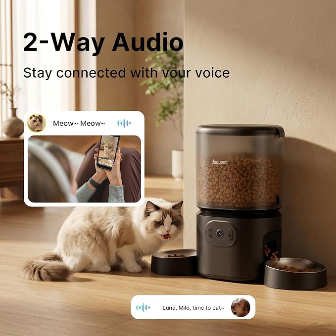 Automatic Cat Feeder for 2 Cats with 3 Camera: 5G WiFi Auto Pet Feeder Dual Stainless Steel Bowls, 1080P HD Night Vision Remote App Control Timed Dispenser 1-10 Meals for Multi-Cat Households