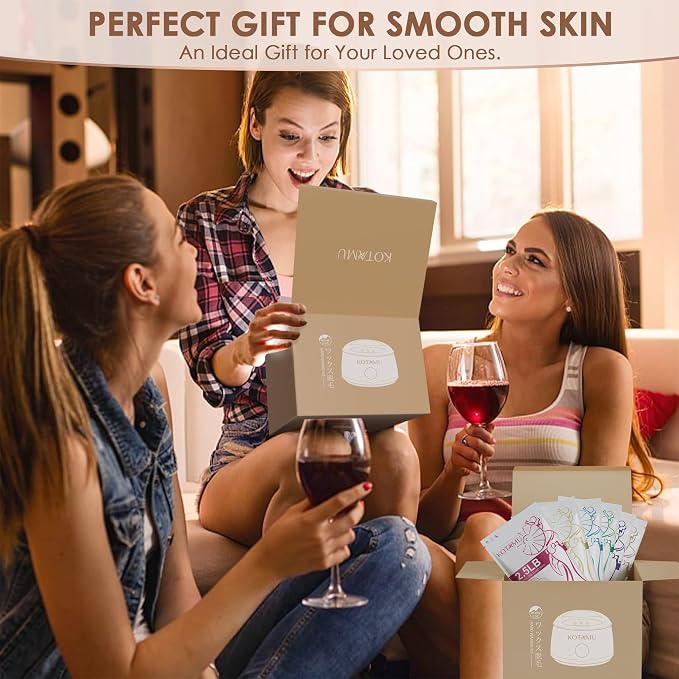 KOTAMU Waxing Kit for Women & Men, Wax Warmer for Hair Removal, Digital Wax Kit with Silicone Pot，Ideal for Face Eyebrow Arm Legs Armpit &Sensitive Skin, Waxing Machine for Home Salon Use- Cherry