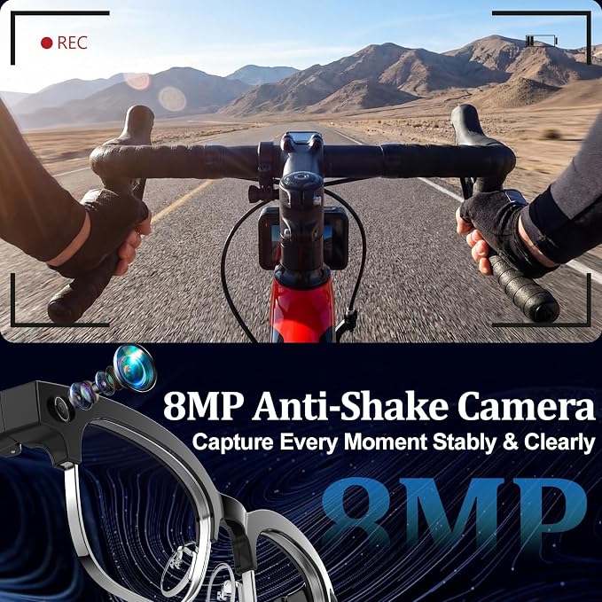 AI Smart Glasses with 8MP Camera, 1080P Video Recording & HD Photos, Bluetooth Audio, Voice Assistant, Real-Time Translation, Noise Cancelling Calls & Music, Photochromic Lenses