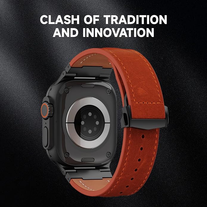 Vintage Genuine Leather Band for Apple Watch Ultra 49mm (2026 Upgrade), Rugged Replacement Strap Compatible with iWatch 46mm 45mm 44mm - for Men Women, Fit Ultra3/2/1, SE 3/2/1, Series11 10/9/8/7/6/5/4