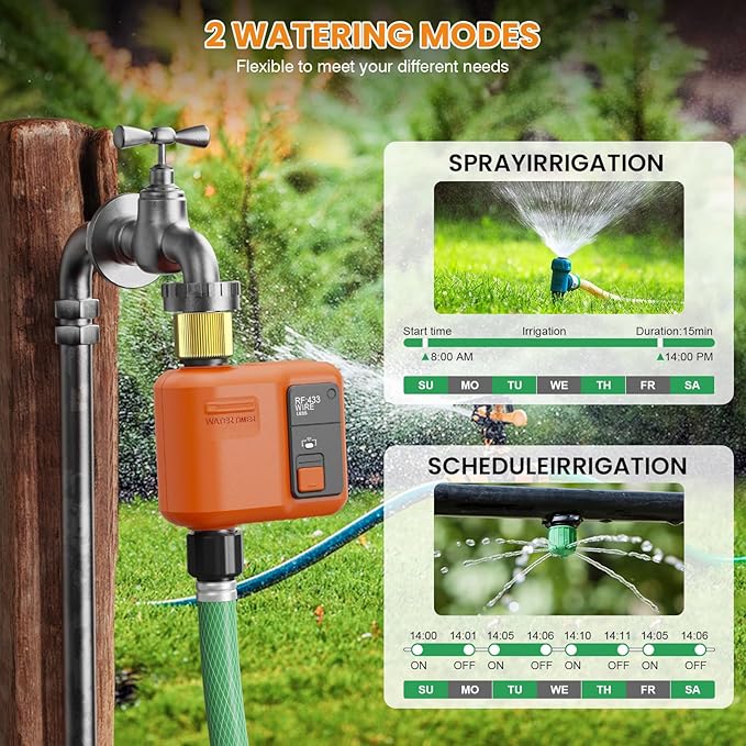 WiFi Water Timer for Garden Hose, Smart Sprinkler Timer with 984ft Long Range, Strong Wall Penetration, APP & Remote Control, Voice Control, Rain Delay, Manual Mode, Watering System (1 Outlet)