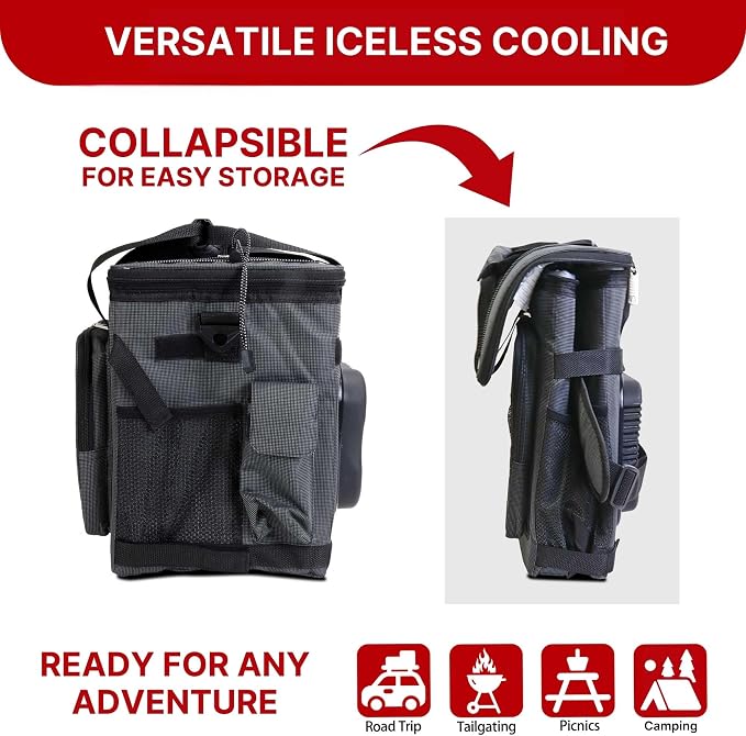 Koolatron Electric Portable Cooler Plug in 12V Car Cooler Bag, 14 qt (13 L) Black/Gray Soft-Sided No Ice Thermo Electric Portable Fridge for Camping, Adjustable Shoulder StrapTravel Road Trips.