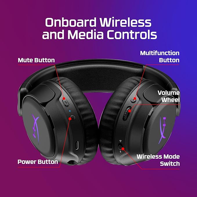 HyperX Cloud Flight 2 – Wireless Gaming Headset, Customizable RGB Lighting with Removable Earcup Plates, up to 100 Hours of Battery Life, 2.4GHz & Bluetooth, Multi-Platform Compatibility - White