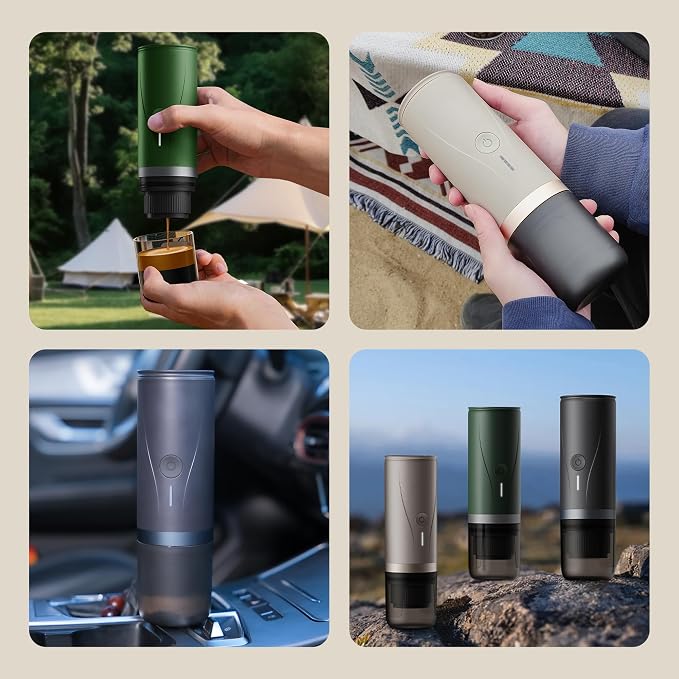 CERA+ PCM03 Portable Espresso Maker,Self-Heating Electric Mini Coffee Machine, 20-Bar Pressure,Compatible with NS Capsules & Fine Grind,Coffee Maker for Outdoor Camping,Hiking,RV & Car, travel (Green)