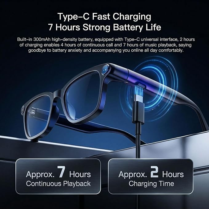 AI Smart Camera Glasses, 1080P HD POV Video Recording and Translator, Object Recognition, Bluetooth Audio for Music Calls, 290mAh Battery, Photochromic Lenses for Vlog, Travel and Work