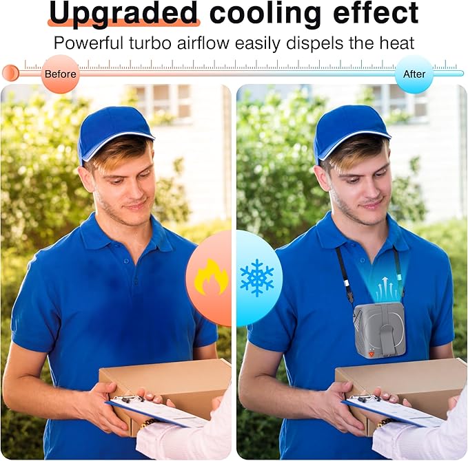 Portable Fan Rechargeable, 6-Speed 14000RPM High-Velocity Airflow, Hands-Free Wearable Waist Fan 31H Battery Life, Personal Belt fan for Outdoor, Jobsite, Travel, Indoor, Hanging Neck Fan with Strap