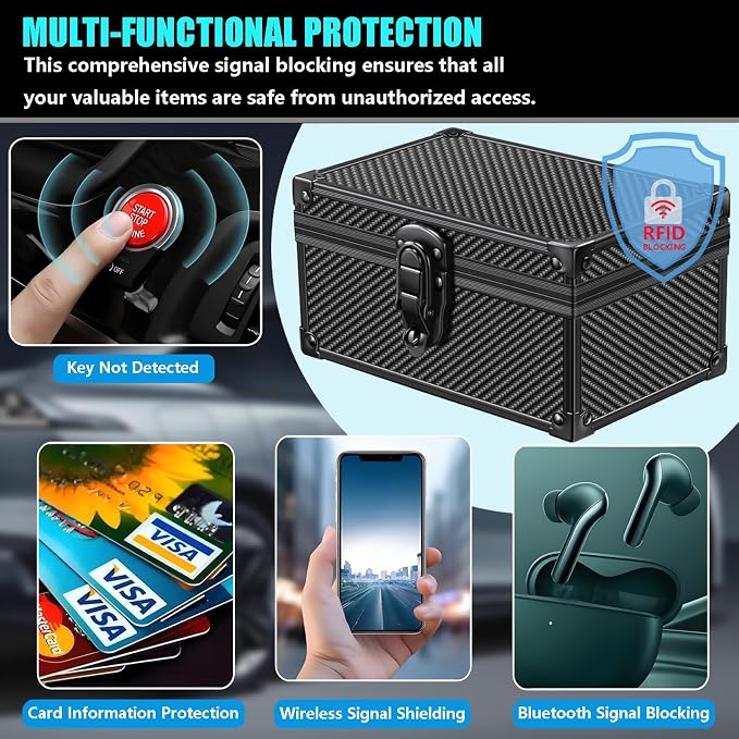 Faraday Signal Blocking Box for Car Keys, Carbon Fiber Black | Faraday Box for Car Keys, RFID Signal Blocking Box, Anti-Theft Shielding Cage, Large