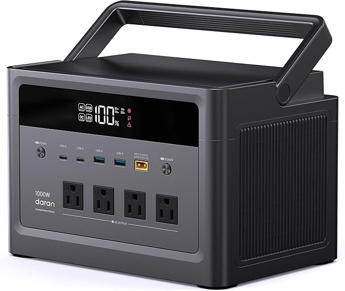DaranEner 1000W Solar Generator (2000W Peak), 576Wh LiFePO4 Battery Portable Power Station, 1.8H Fast Charge, Home Emergency Backup, Portable Generator for RV Camping, Travel (Solar Panel Optional)