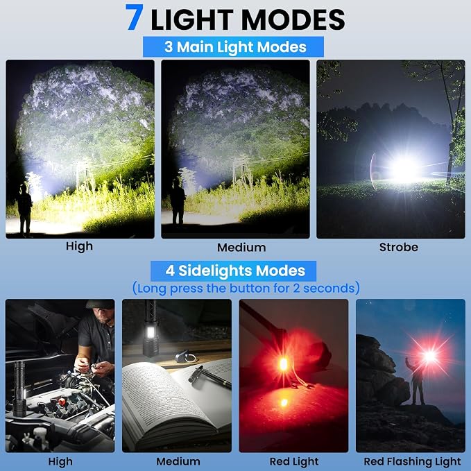 Rechargeable LED Flashlights High Lumens, 99,000 Lumen Super Bright Flashlight with 7 Modes & Waterproof, Powerful USB Rechargeable Handheld Flash Light for Camping Home