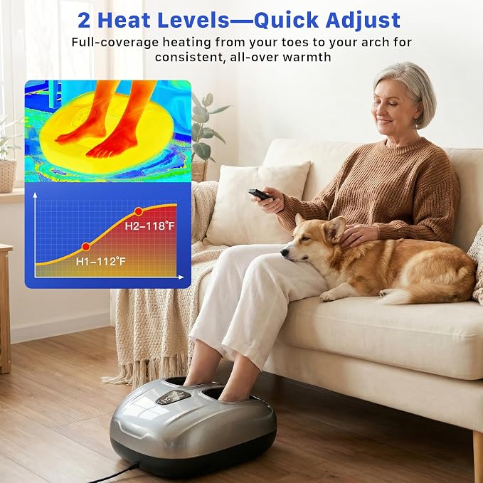 Foot Massager with Heat and Compression 2026 Upgraded Shiatsu Style | Comfortable Combination of Heat, Kneading, Vibration & Compression,for Plantar Fasciitis & Neuropathy