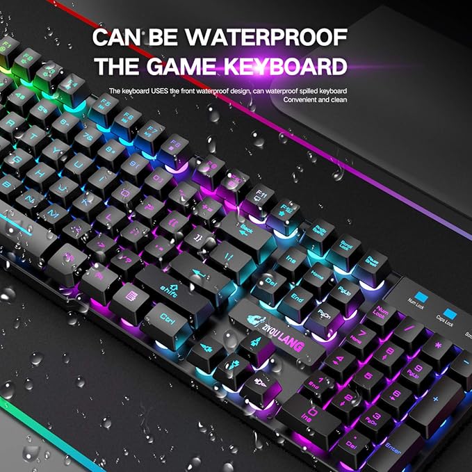 Wireless Gaming Keyboard and Mouse Combo Rechargeable 4000mAh Battery Rainbow Backlit Quiet Ergonomic Mechanical Feeling Anti-Ghosting 2400 DPI Mouse and Mousepad 3 in 1 Set for PC Laptop Mac