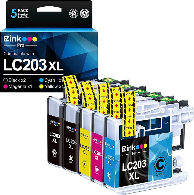 E-Z Ink Pro LC203 Compatible Ink Cartridges Replacement for Brother LC203XL LC201 LC201XL to use with MFC-J480DW MFC-J880DW MFC-J4420DW MFC-J680DW MFC-J885DW (Black, Cyan, Magenta, Yellow, 5 Pack)