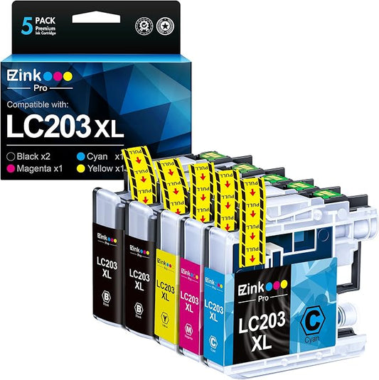 E-Z Ink Pro LC203 Compatible Ink Cartridges Replacement for Brother LC203XL LC201 LC201XL to use with MFC-J480DW MFC-J880DW MFC-J4420DW MFC-J680DW MFC-J885DW (Black, Cyan, Magenta, Yellow, 5 Pack)