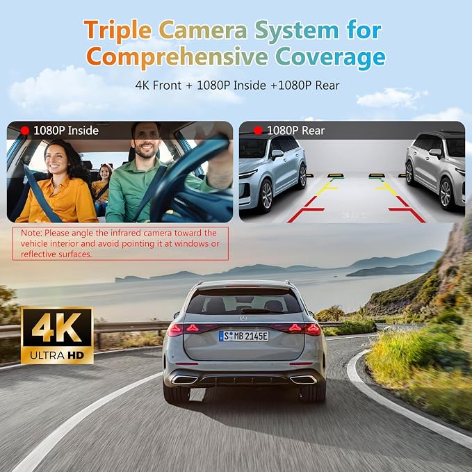 CARPURIDE 11.26 Inch HD Wireless Carplay & Android Auto Screen, 4K +1080P+1080P Dash Camera for Cars with 64GB Card, with Loop Recording, Bluetooth, GPS, FM, Super Link