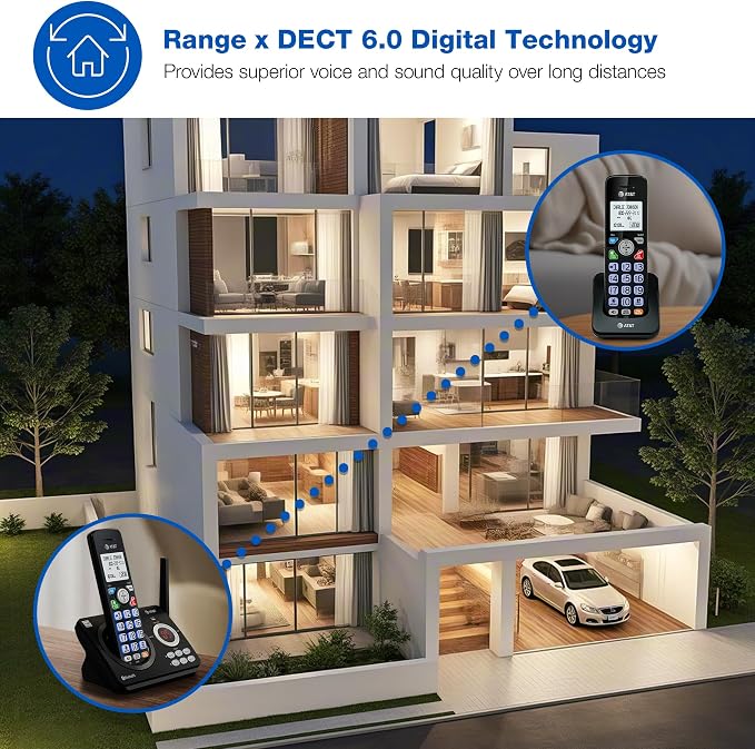 AT&T DECT 6.0 Cordless Phone, 3-Handset – Smart Call Blocker, Bluetooth Connect to Cell, Caller ID Announce, Answering Machine | DL72379